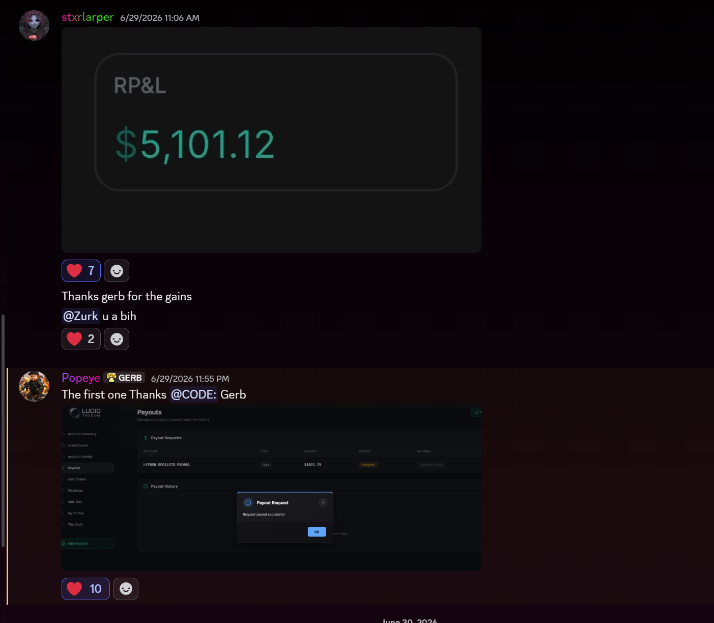 Student payout screenshot 16, shared with permission
